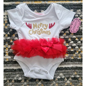 Popatu Baby Girl's 0-3 Months Christmas Antlers Bow Holiday Bodysuit White Red